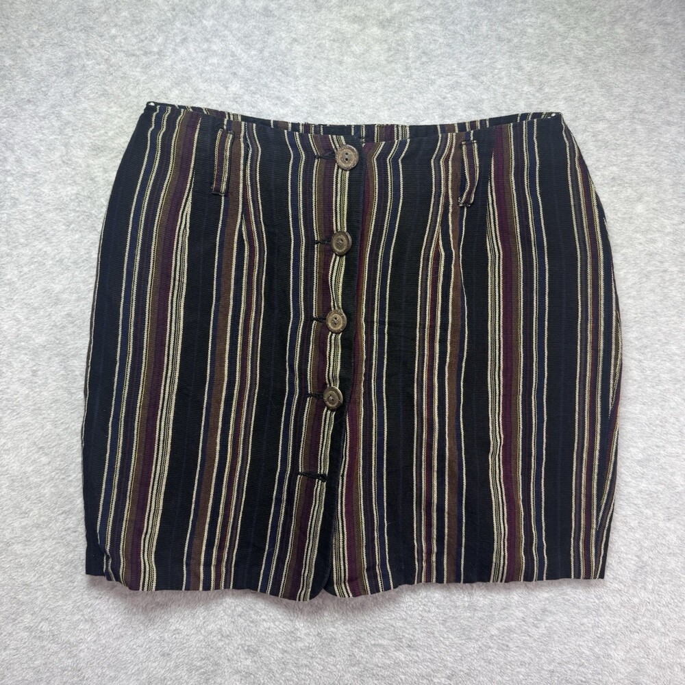 VTG 90s Ann Taylor Mini Skirt Linen Striped Size 8 Boho Hippie Festival Buttons